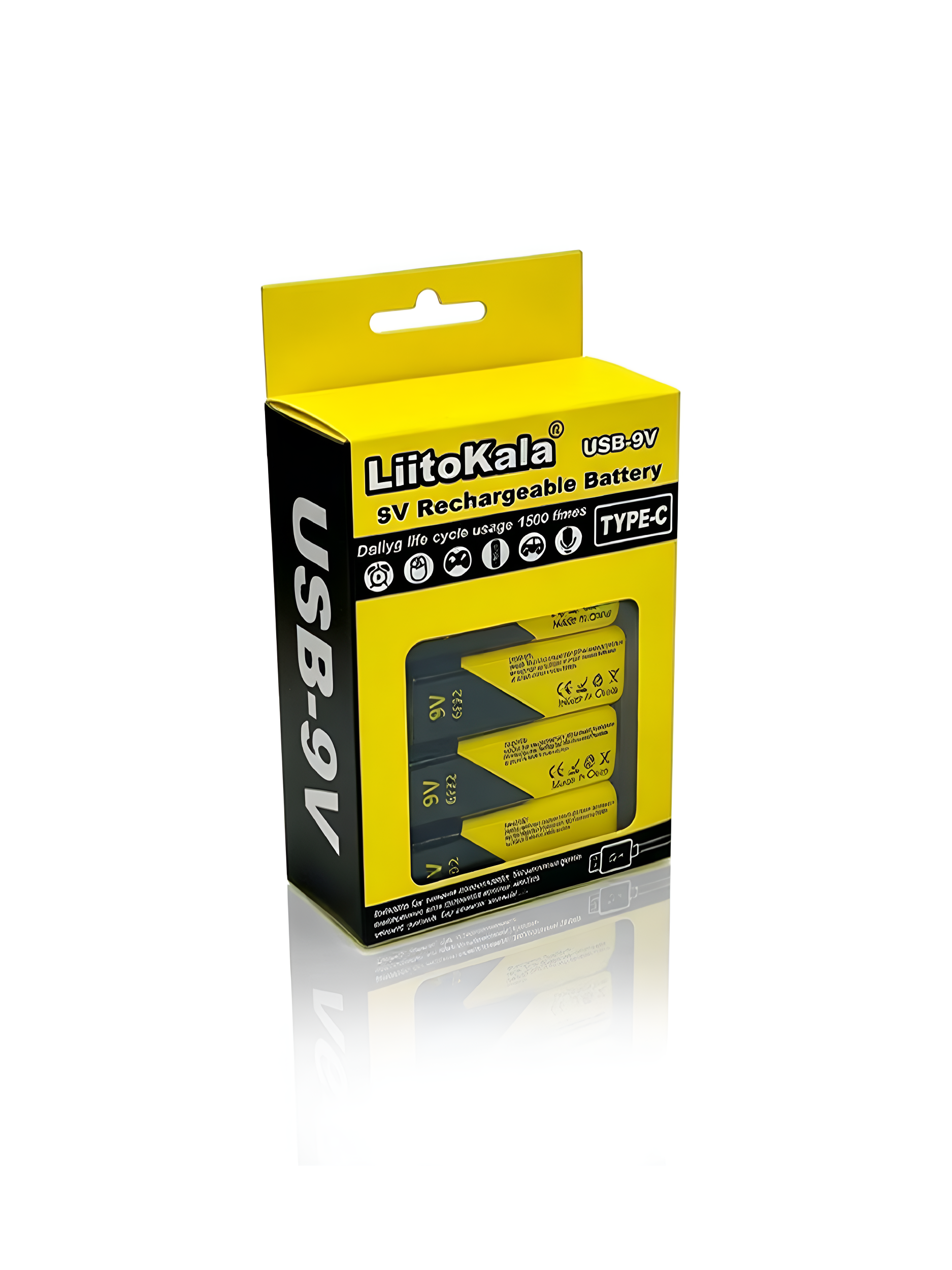 Набор LiitoKala USB-9V (4 аккумулятора 9V + кабель Type-C), перезаряжаемые батарейки Крона
