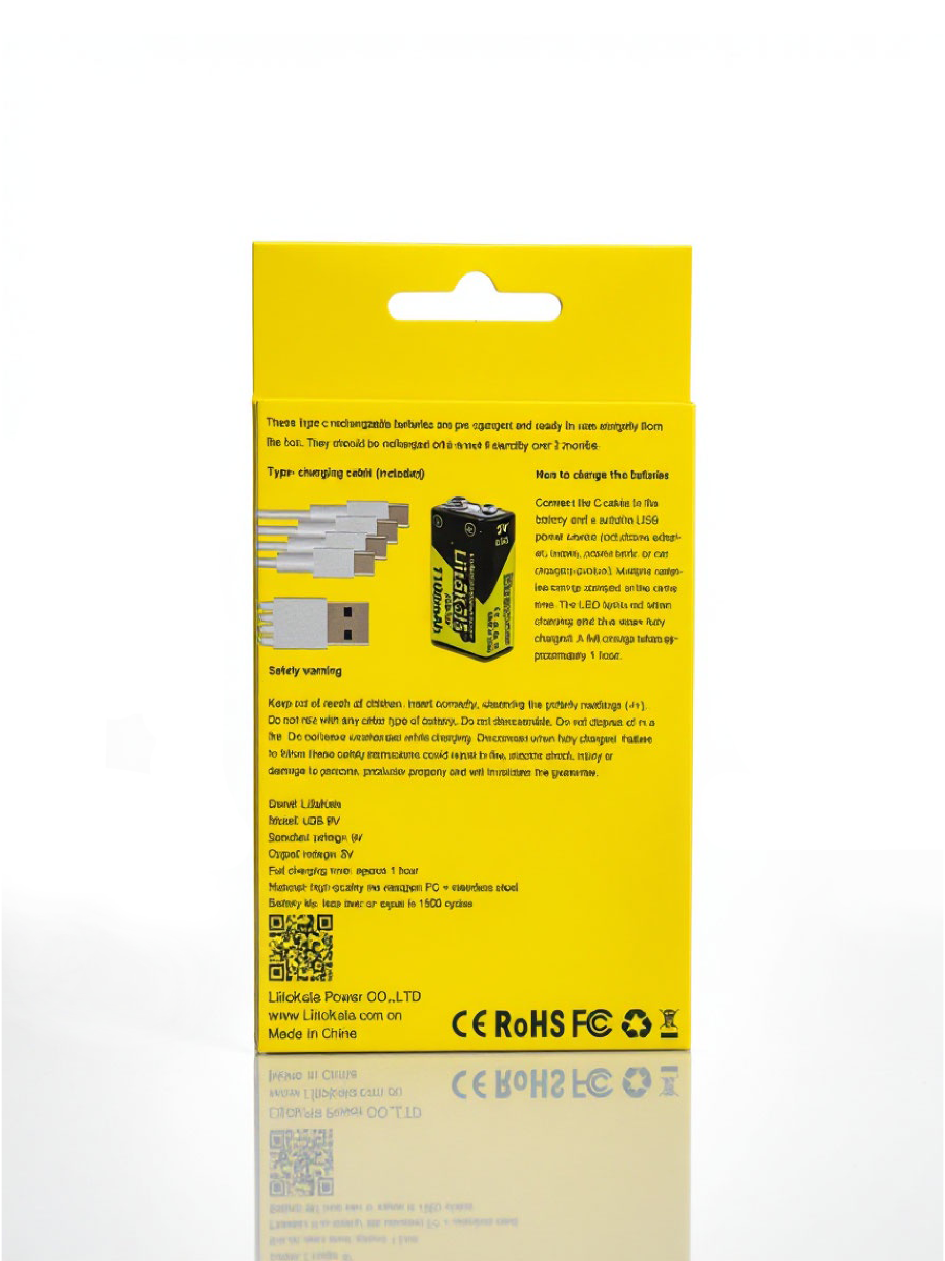 Набор LiitoKala USB-9V (4 аккумулятора 9V + кабель Type-C), перезаряжаемые батарейки Крона