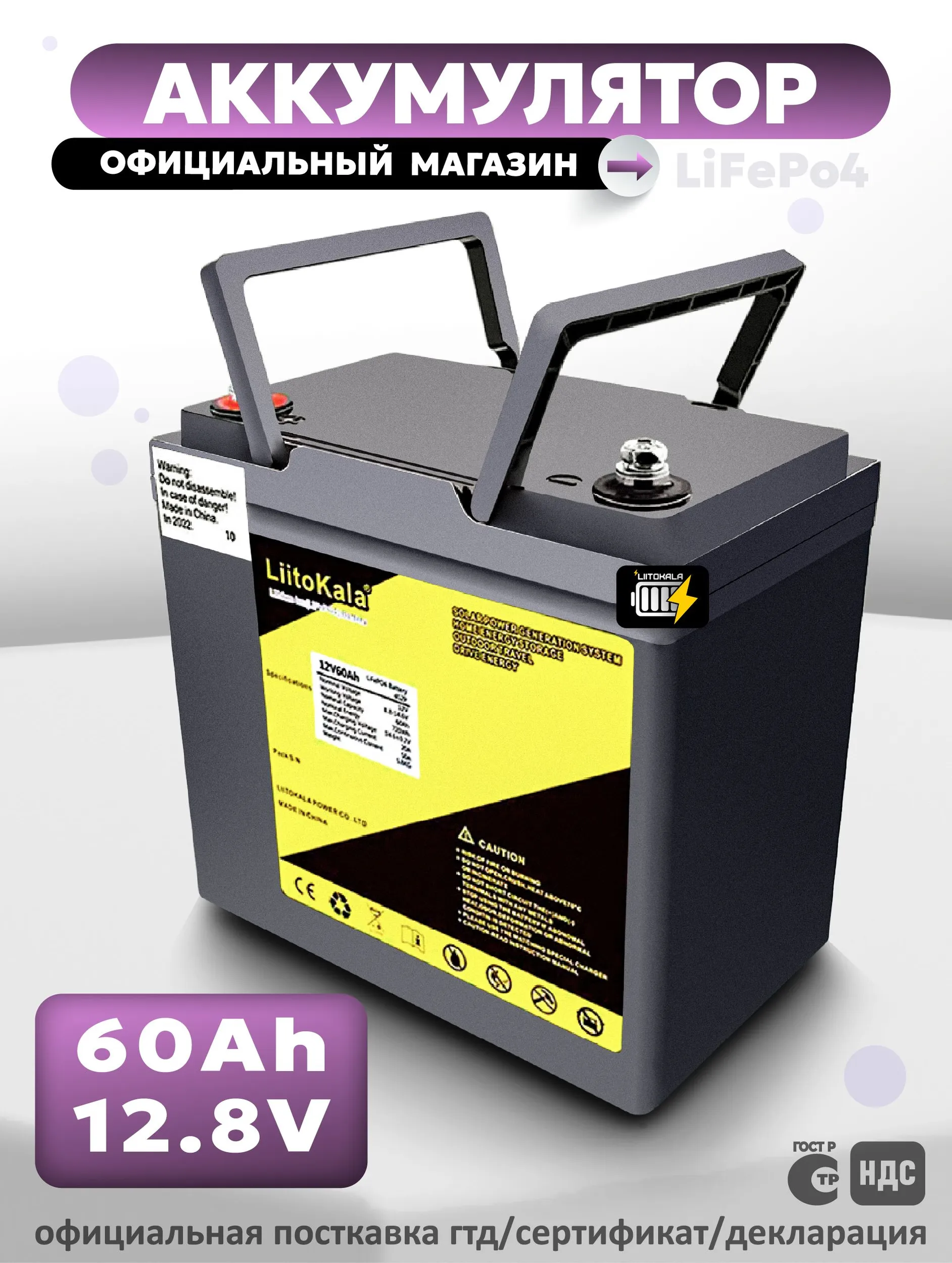Аккумуляторная батарея LiitoKala LiFePO4 12V 60Ah со встроенной защитой BMS