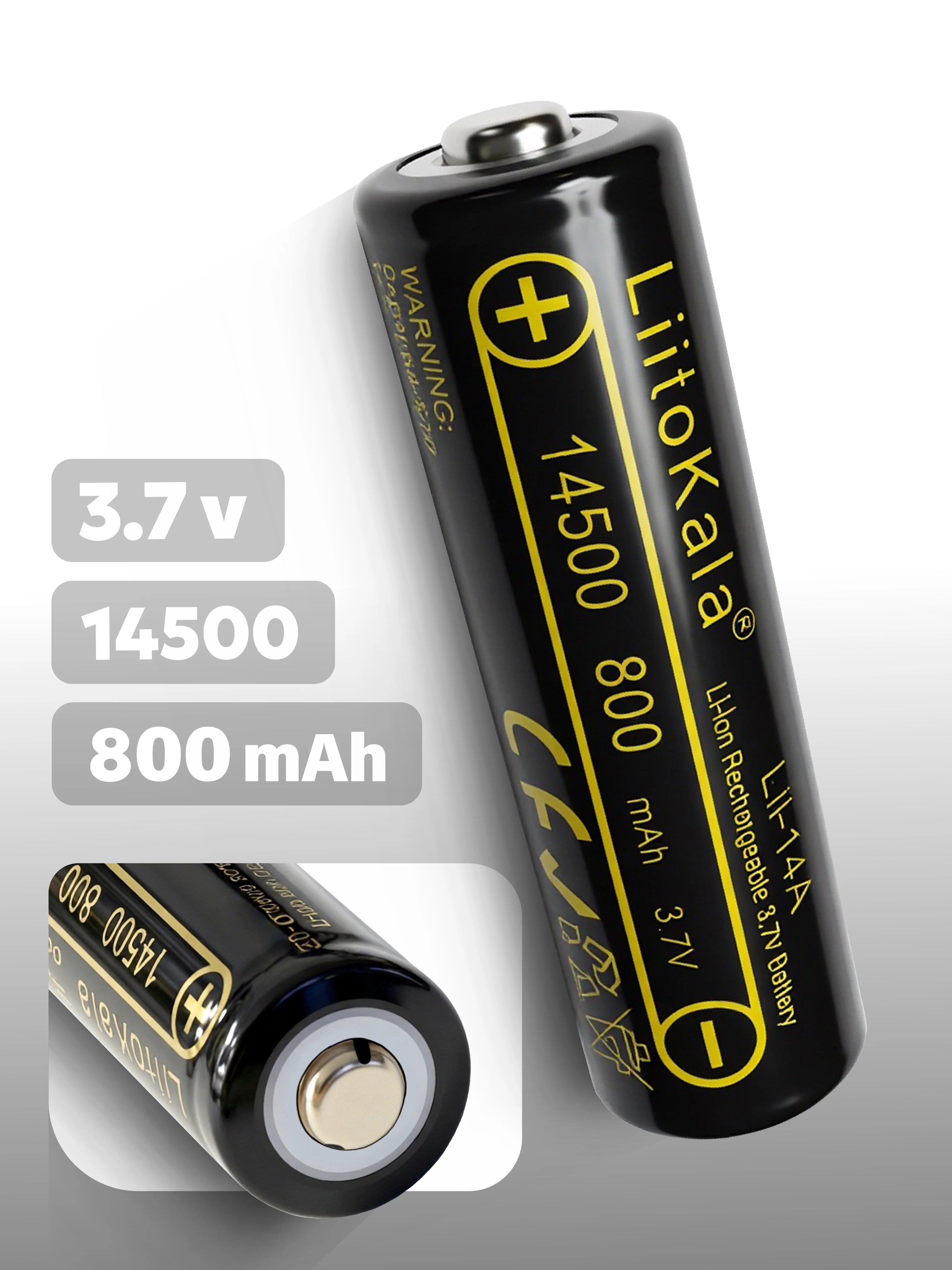 Аккумулятор 14500 3.7v Li-Ion LiitoKala Lii-14A 3.7В, 800mAh, выпуклый плюс, без защиты